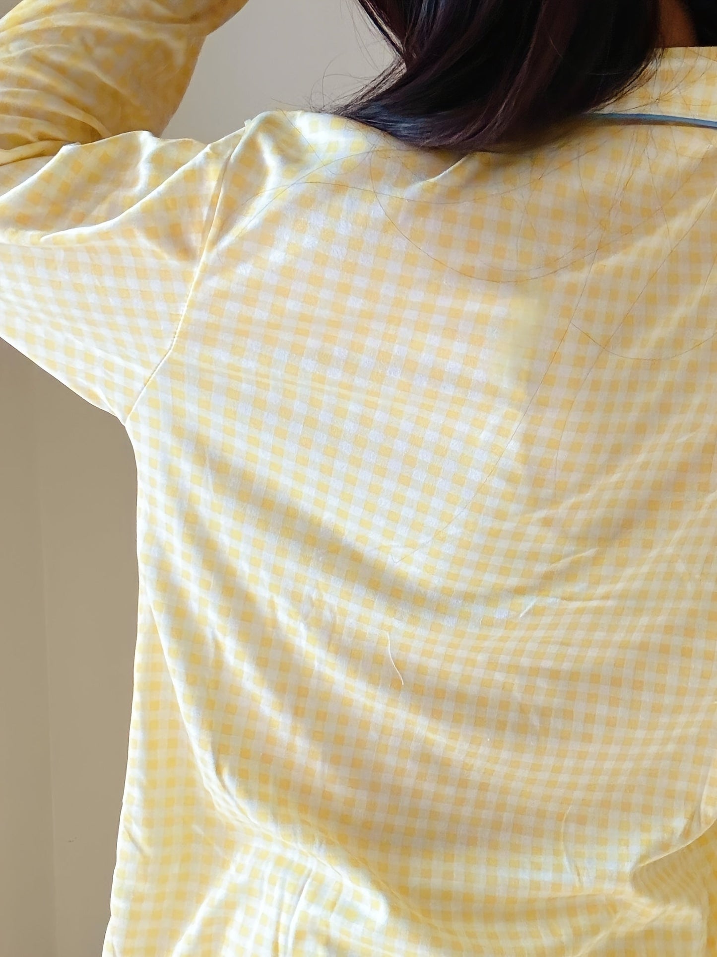 Yellow Gingham Pajama Set with Heart Buttons – Shirt & Pants