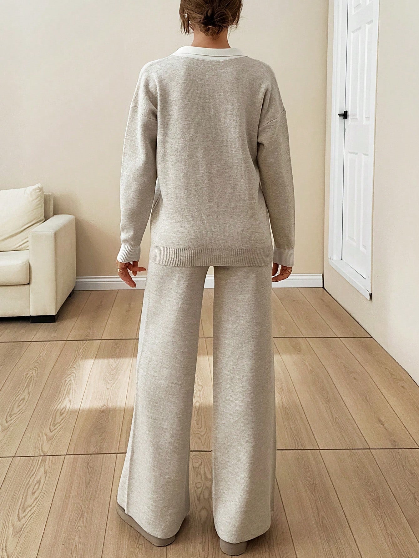 Collared Knit Lounge Set – Soft Oatmeal