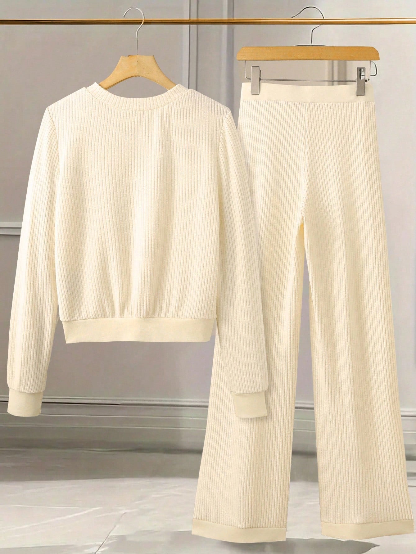 Ribbed Button-Front Knit Lounge Set – Ivory