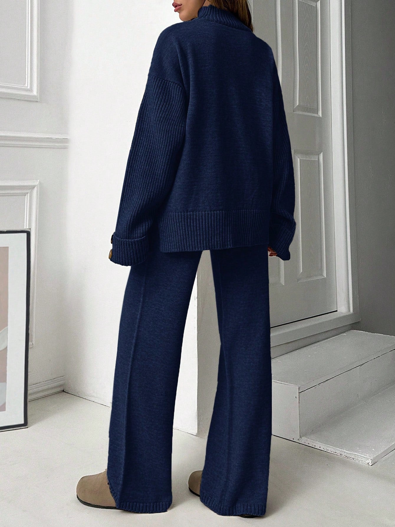 Ribbed Turtleneck Knit Lounge Set – Midnight Navy