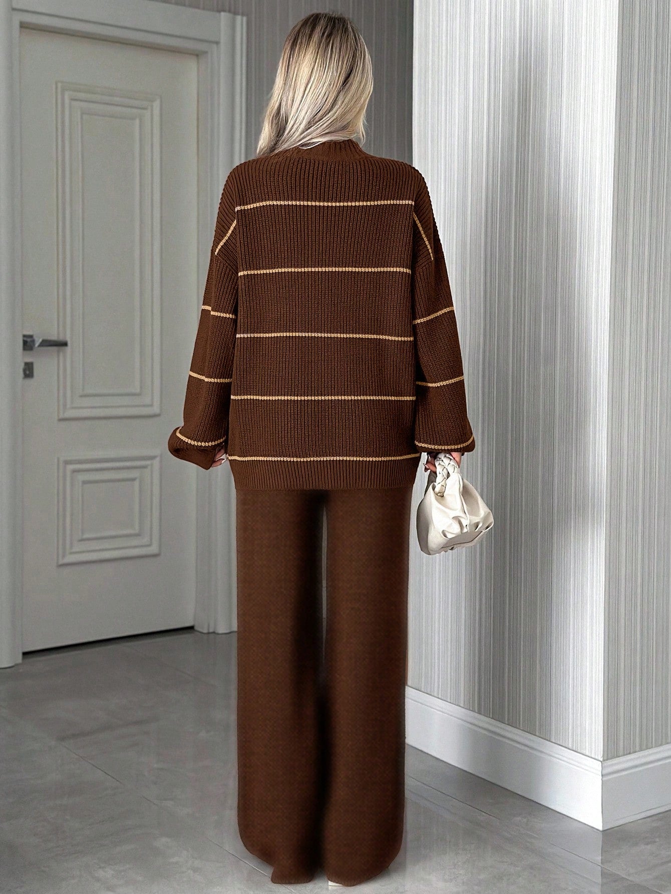 Striped Knit Lounge Set – Chocolate Brown