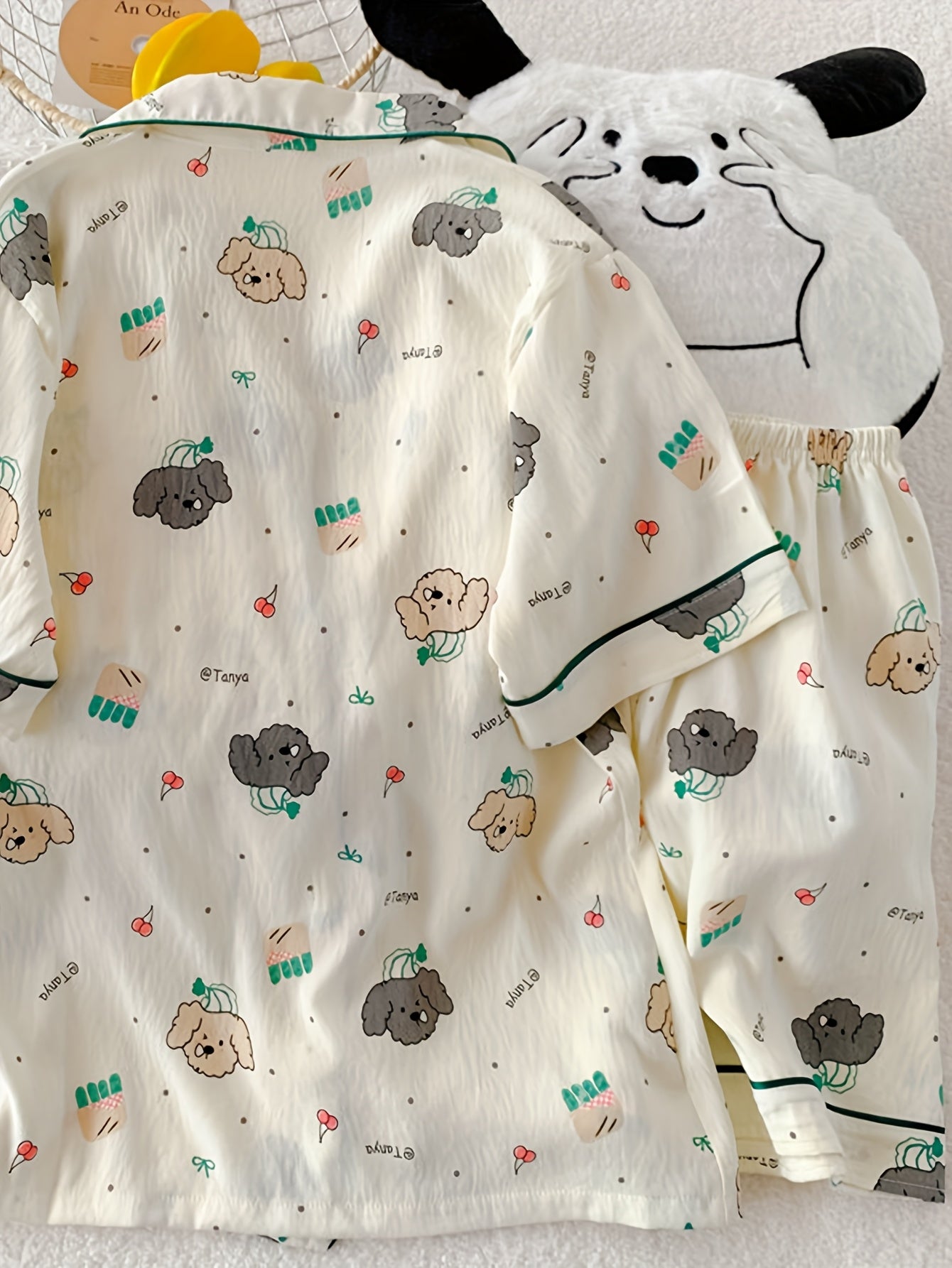 Poodle Puppy Print Pajama Set ā Short Sleeve Shirt & Shorts
