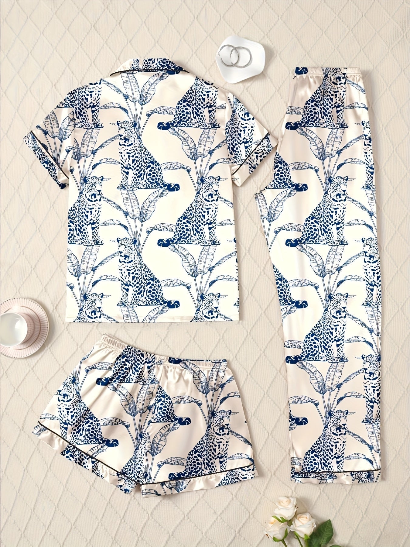 Elegant Jungle Leopard Nightwear Set (3-Piece Combo)