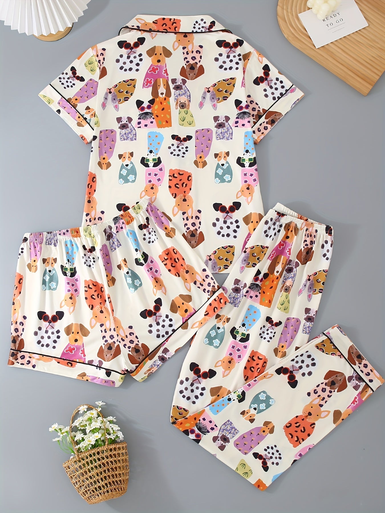 Puppy Party Satin Nightwear Set (3-Piece Combo) πΆβ¨