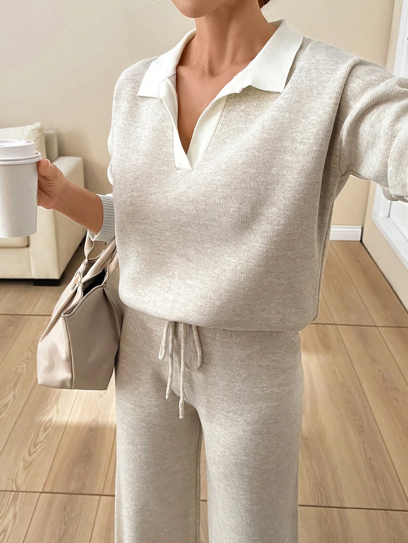 Collared Knit Lounge Set – Soft Oatmeal