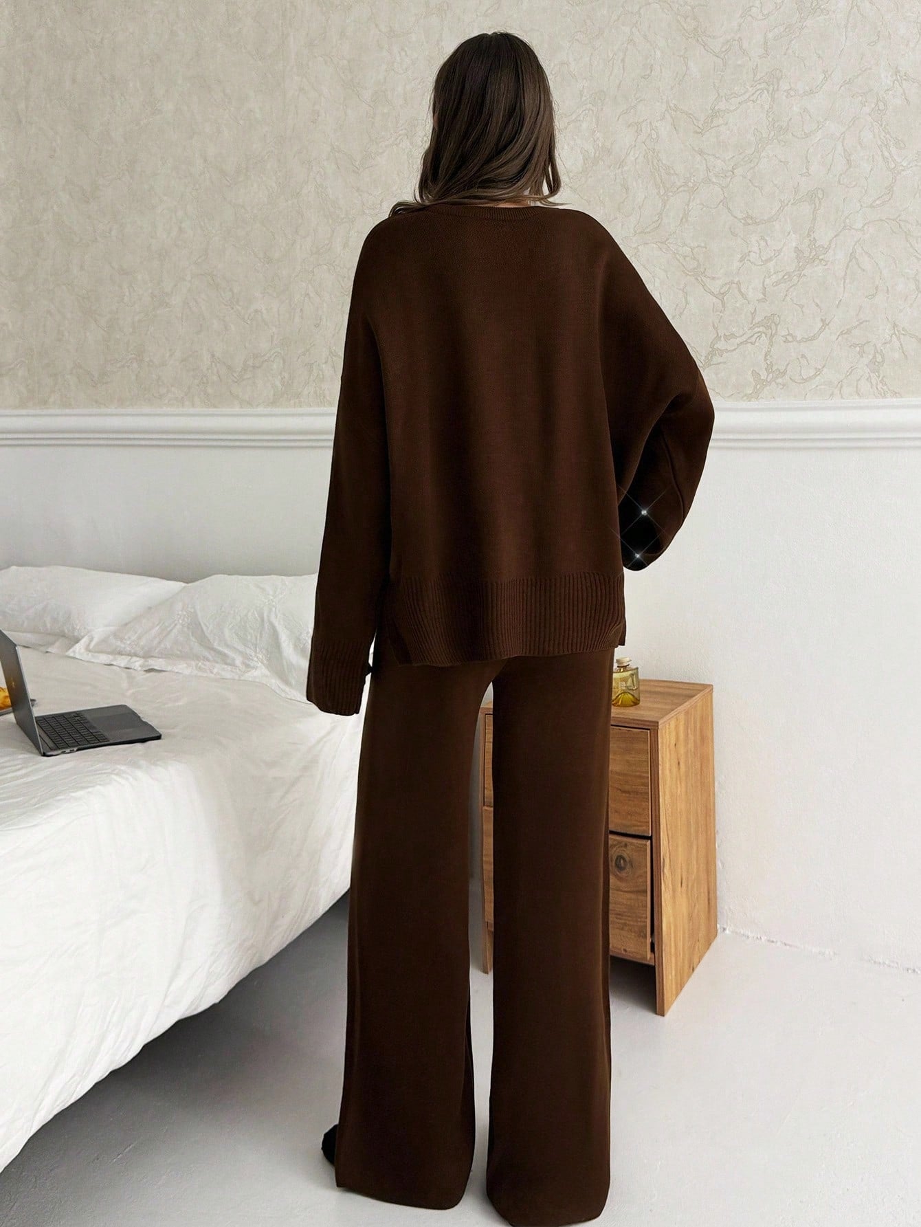 Embellished Knit Lounge Set – Chocolate Brown