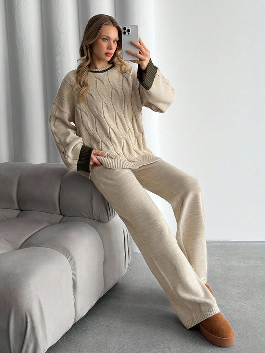 Heavyweight Cable Knit Lounge Set – Oatmeal