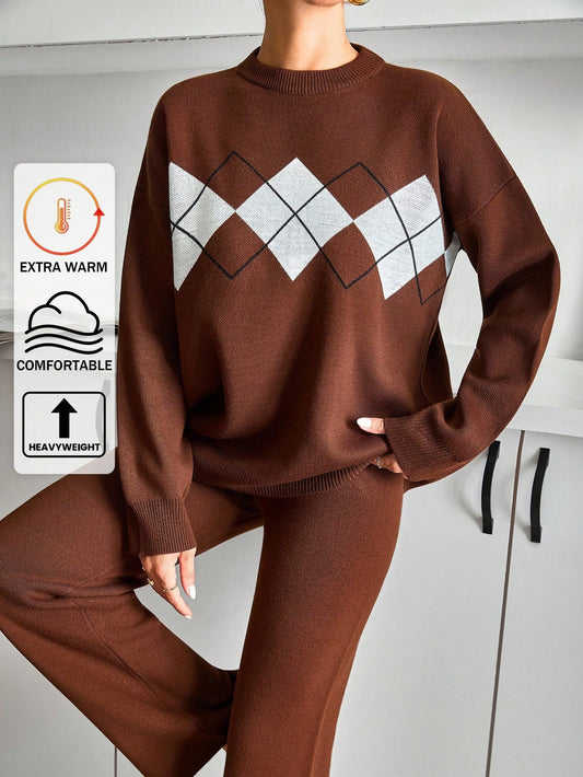 Argyle Knit Lounge Set – Chocolate Brown