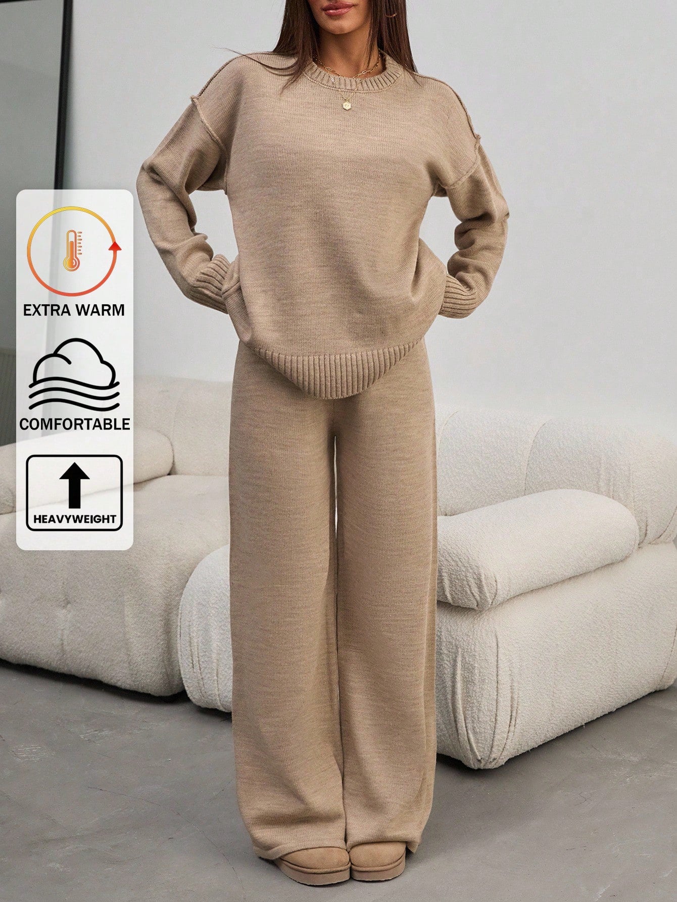 Relaxed Knit Lounge Set – Warm Taupe