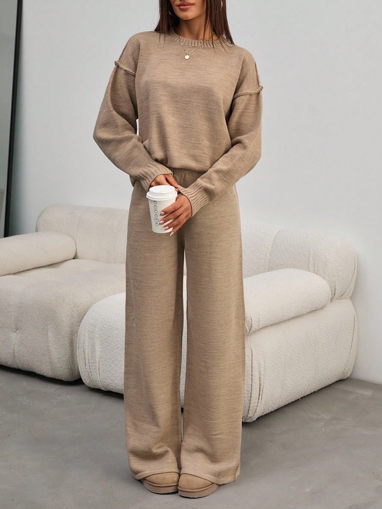 Relaxed Knit Lounge Set – Warm Taupe