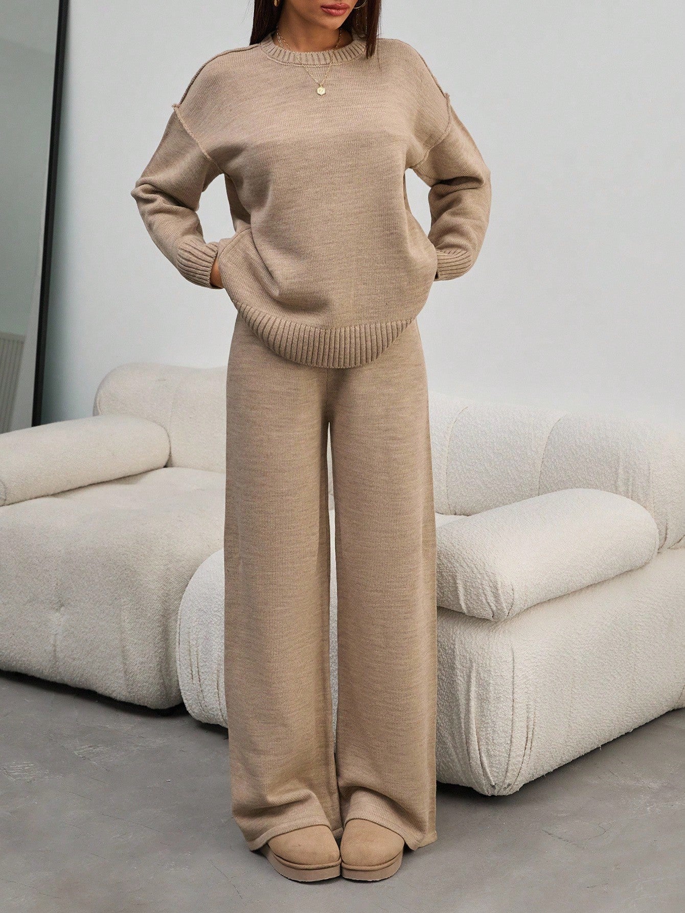 Relaxed Knit Lounge Set – Warm Taupe