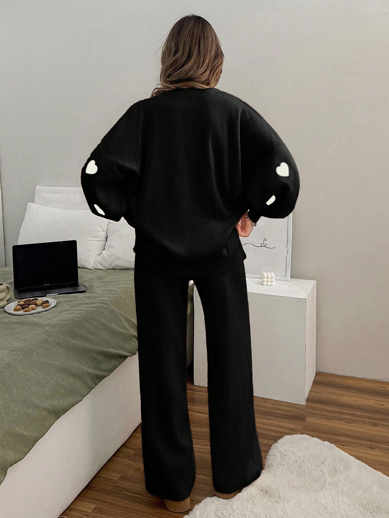 Scattered Heart Knit Lounge Set – Black & Ivory