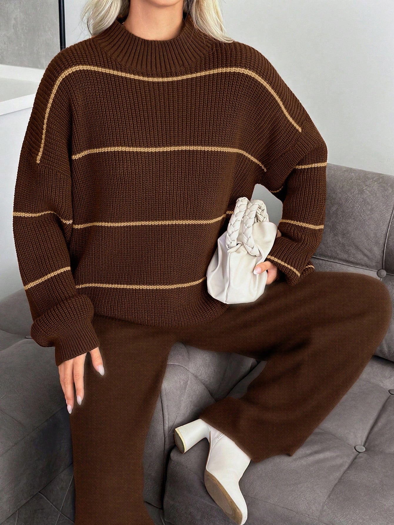Striped Knit Lounge Set – Chocolate Brown