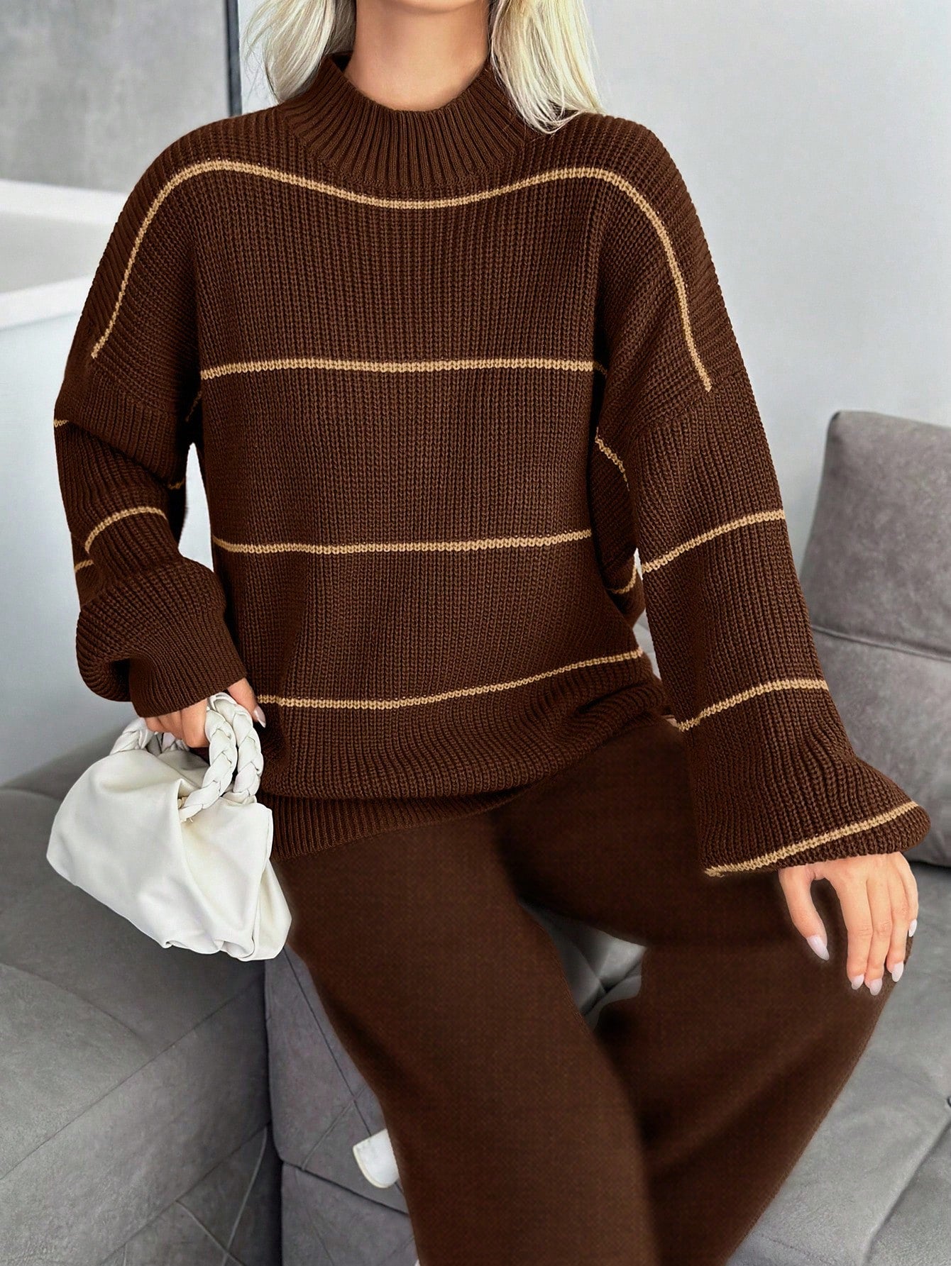 Striped Knit Lounge Set – Chocolate Brown