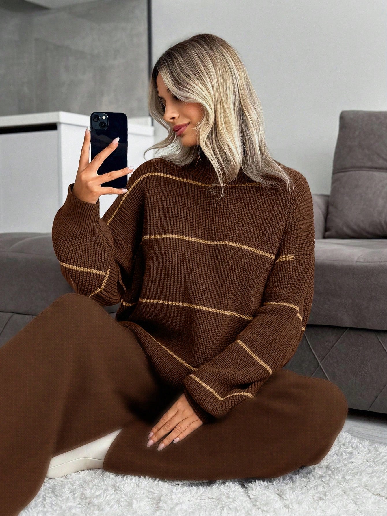 Striped Knit Lounge Set – Chocolate Brown