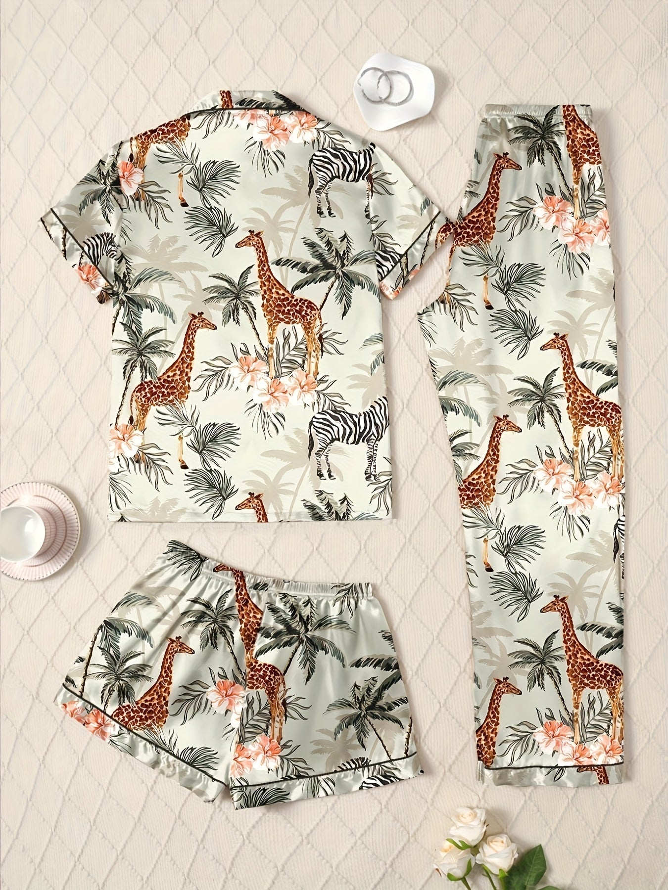 Tropical Giraffe Paradise Nightwear Set (3-Piece Combo)