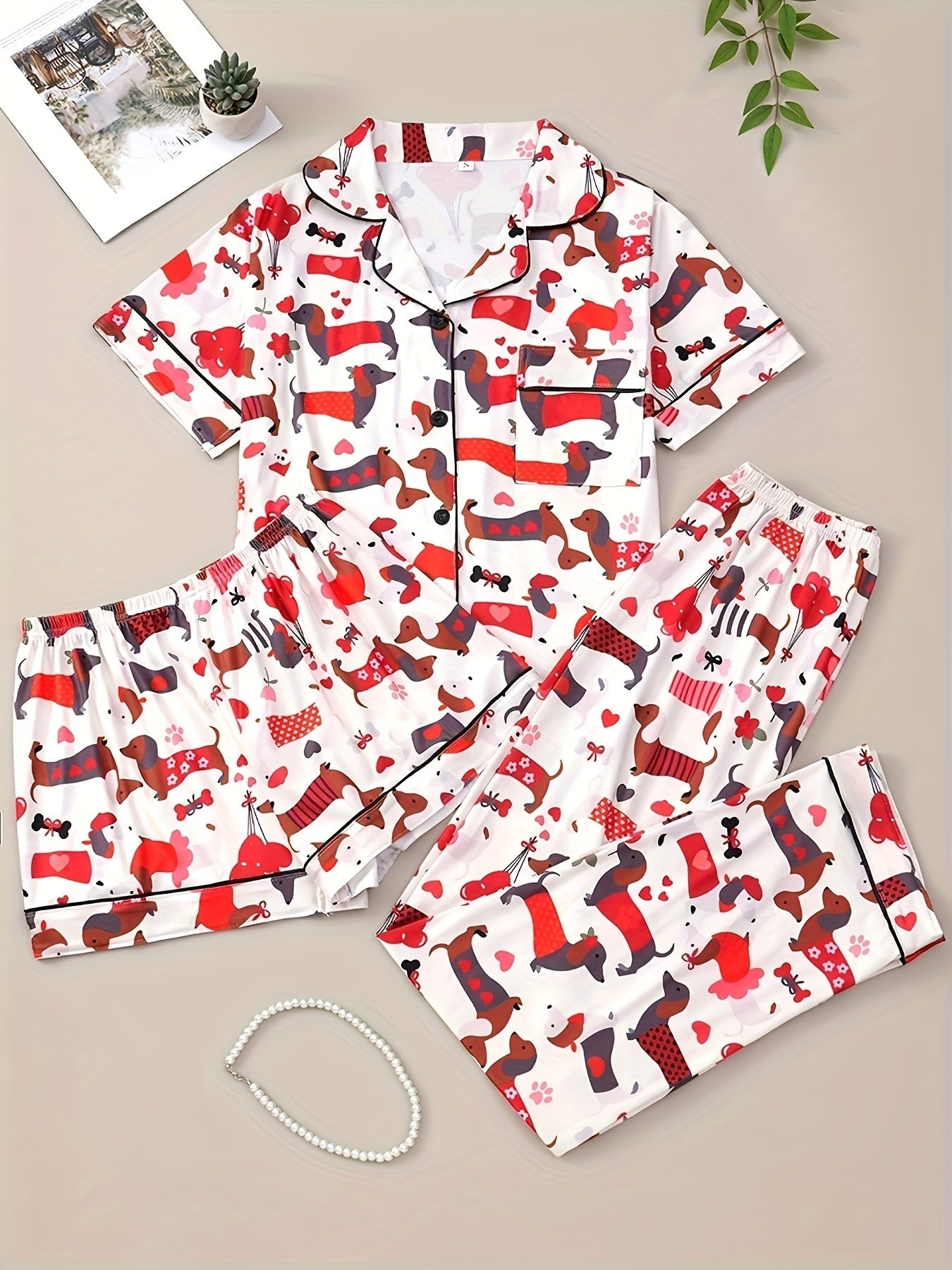 Pawfect Love Dog Print Nightwear Set (3-Piece Combo)