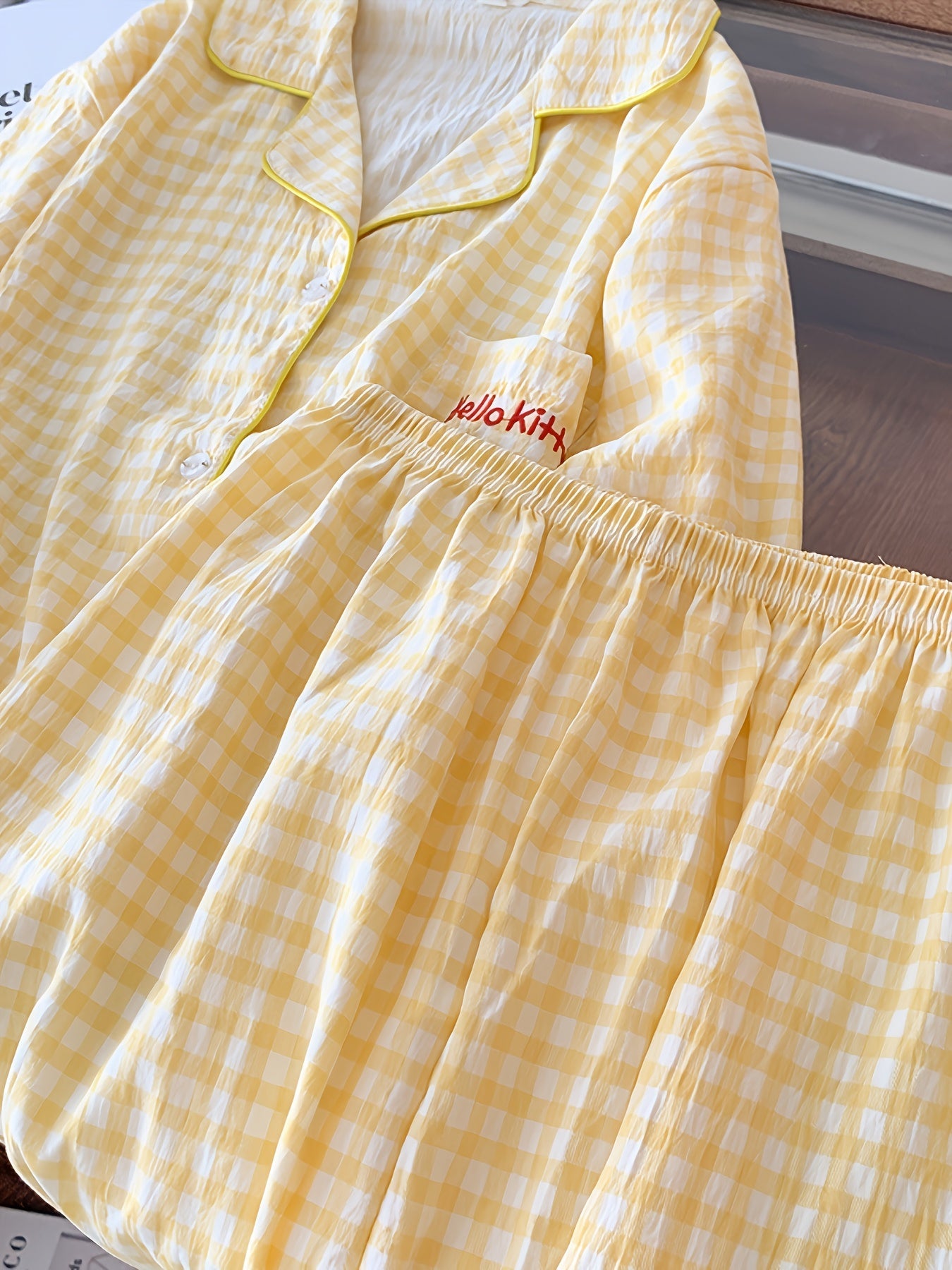 Yellow Gingham Hello Kitty Pajama Set – Shirt & Pants