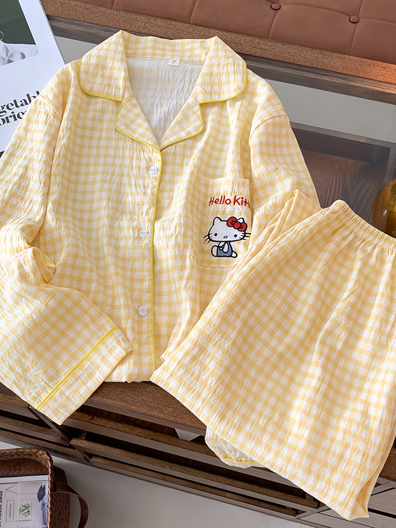 Yellow Gingham Hello Kitty Pajama Set – Shirt & Pants