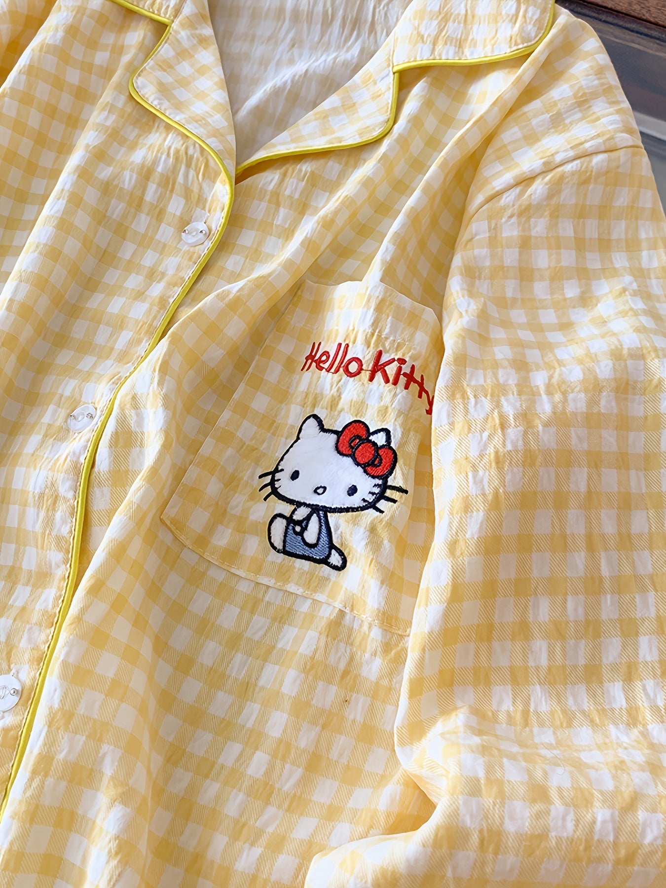 Yellow Gingham Hello Kitty Pajama Set – Shirt & Pants