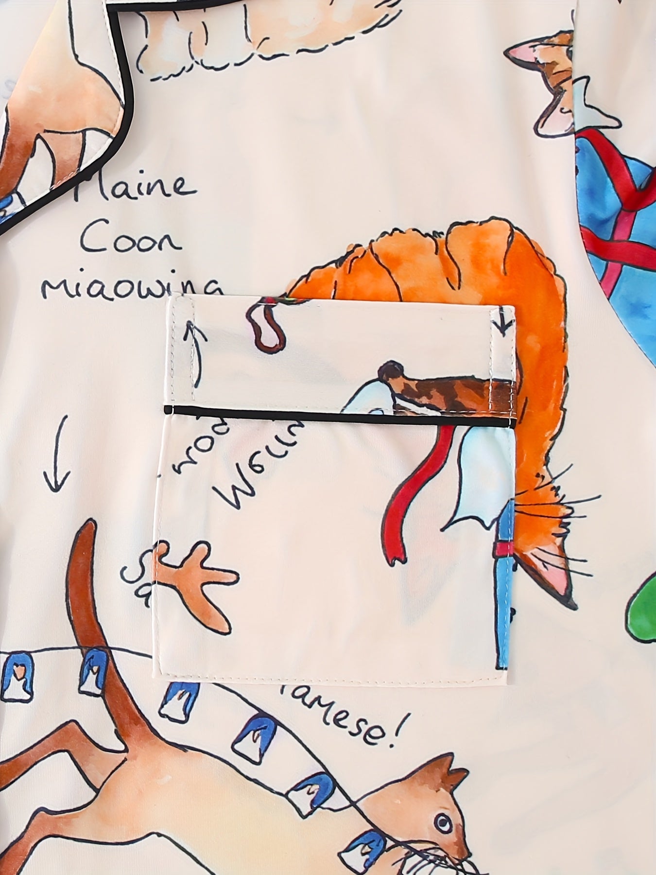 Festive Cat Doodle Satin Nightwear Set (3-Piece Combo)